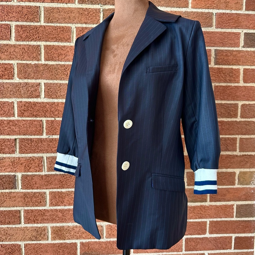 MIDDLA Women's Navy Pinstripe Hybrid Blazer Jacket, Size 1/ Small US